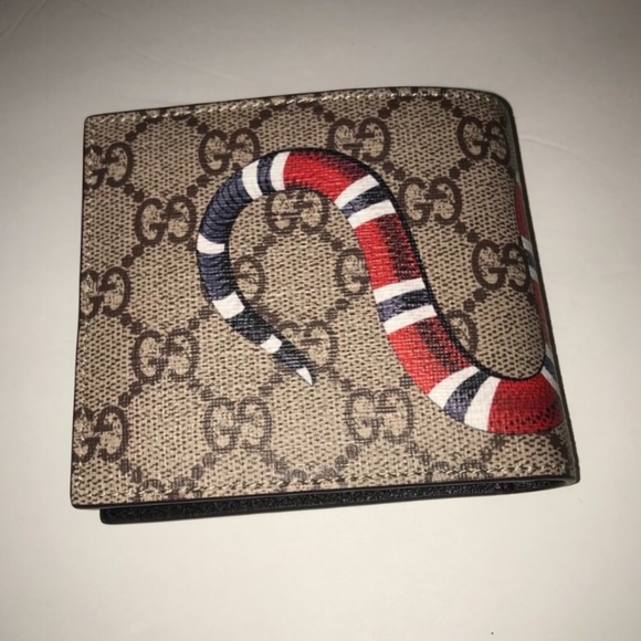 GUCCI Supreme Monogram Kingsnake Print Bifold Wallet Black 451268